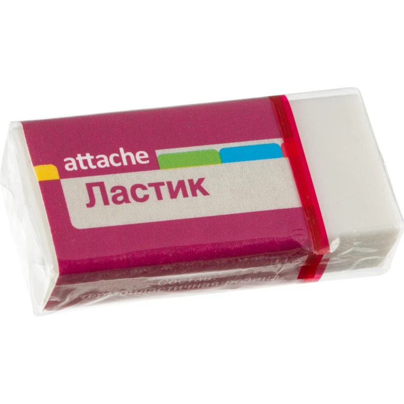 Ластик Attaсhe  40х19х10мм синт.каучук, картонный держатель белый Россия