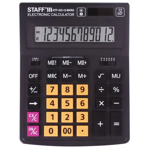 Калькулятор STAFF "PLUS" настольный STF-333-BKRG, 12 разрядов, 200x154 Калькулятор STAFF "PLUS" настольный STF-333-BKRG, 12 разрядов, 200x154