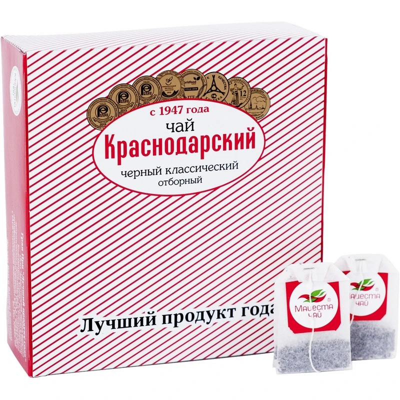 Чай Краснодарский с 1947г черный классический отборный 100 пак х 1,5гр/уп Чай Краснодарский с 1947г черный классический отборный 100 пак х 1,5гр/уп