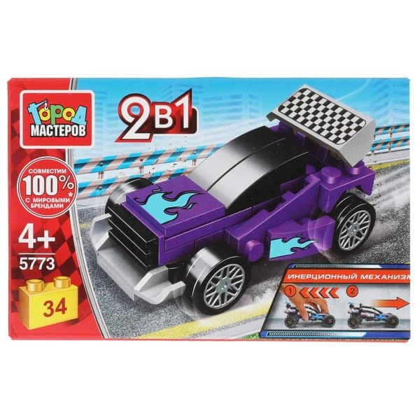 Конструктор СПОРТКАР 2в1 с инерцией, 34 дет. Город мастеров