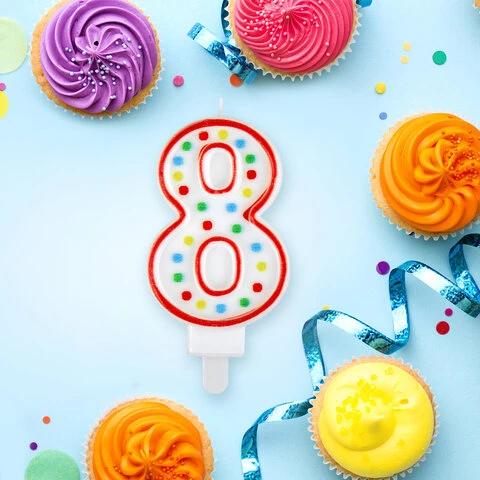 Свеча-цифра для торта "8" ДВУСТОРОННЯЯ с конфетти, 8,5 см, ЗОЛОТАЯ