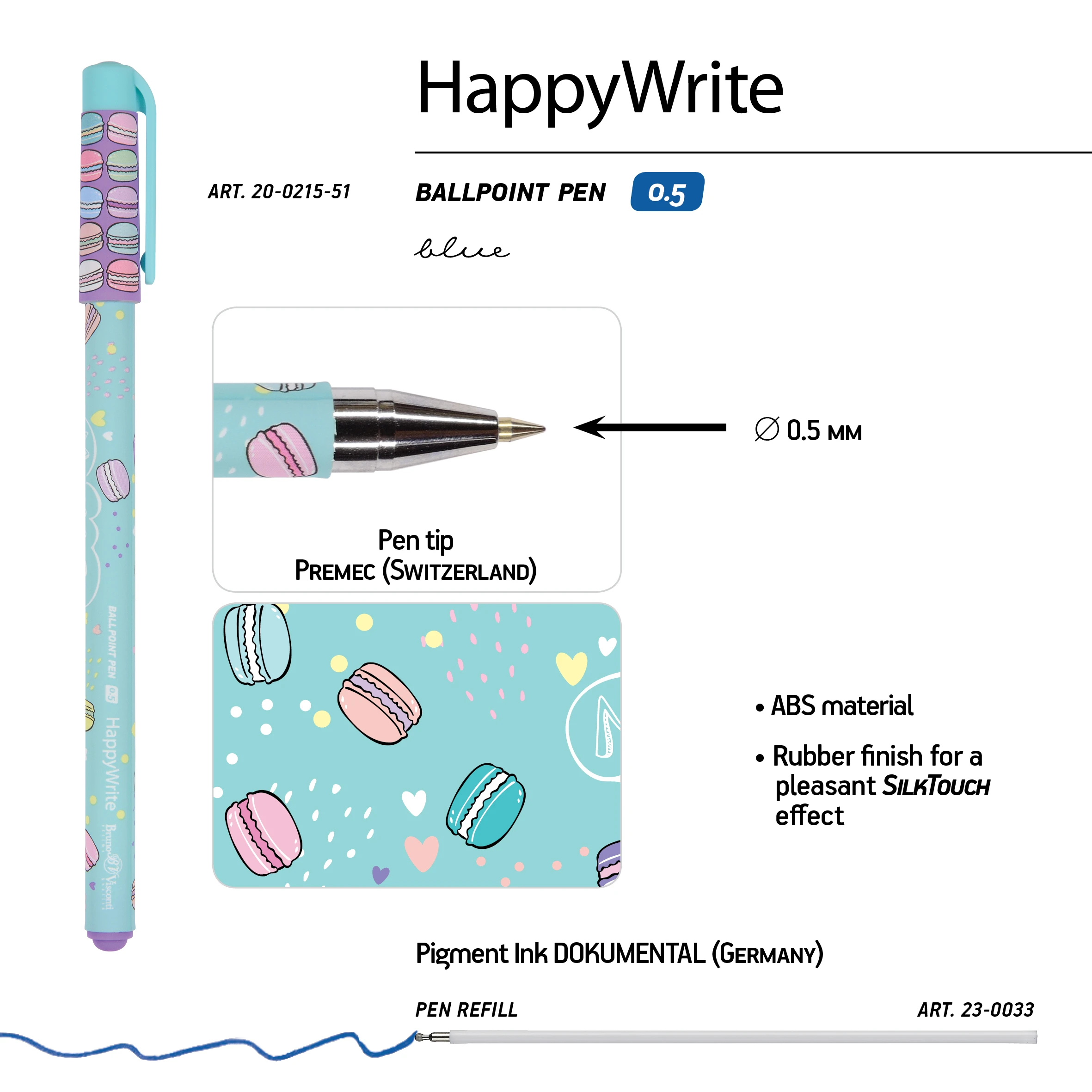 РУЧКА "HappyWrite. My Sweet. Mакаруны" 0.5 ММ, СИНЯЯ РУЧКА "HappyWrite. My Sweet. Mакаруны" 0.5 ММ, СИНЯЯ