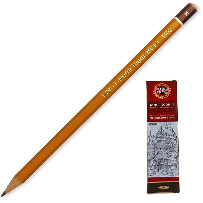Карандаш чернографитный KOH-I-NOOR 1500/H Чехия штр. 8593539006053, Карандаш чернографитный KOH-I-NOOR 1500/H Чехия штр. 8593539006053,