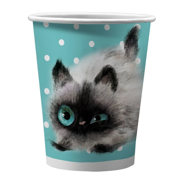 Набор бумажных стаканов Кот и рыбка, 6 штук, 250 мл.