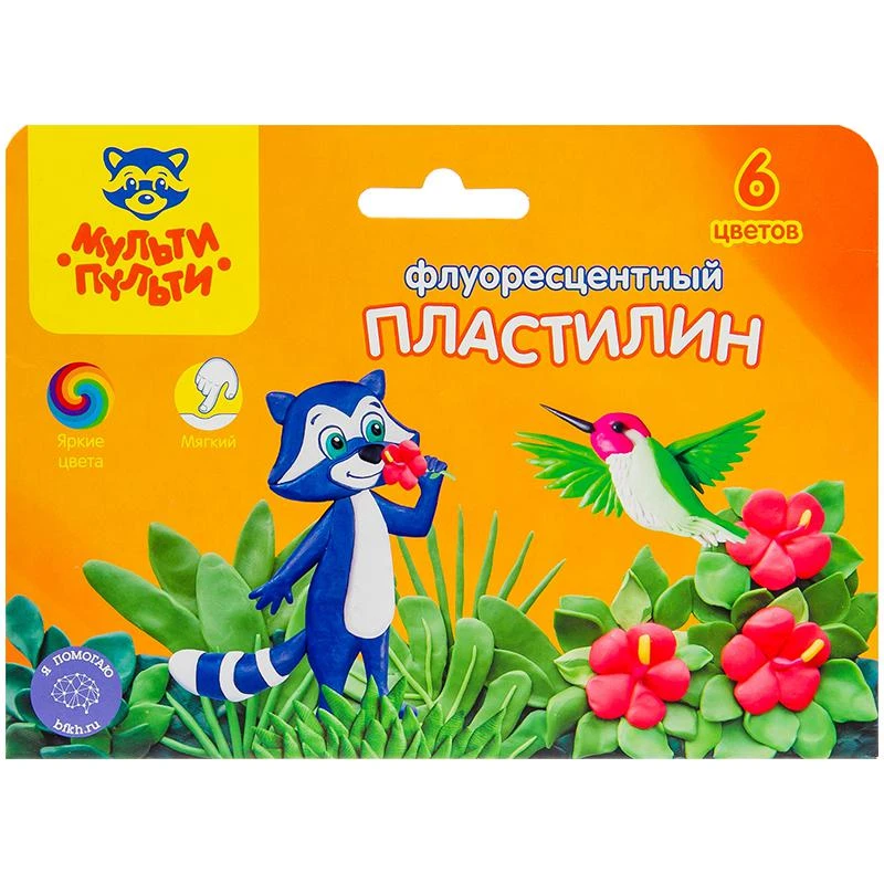 Пластилин "Енот на острове Куба" 06 цветов, 90г, восковой, флуоресц., Пластилин "Енот на острове Куба" 06 цветов, 90г, восковой, флуоресц.,