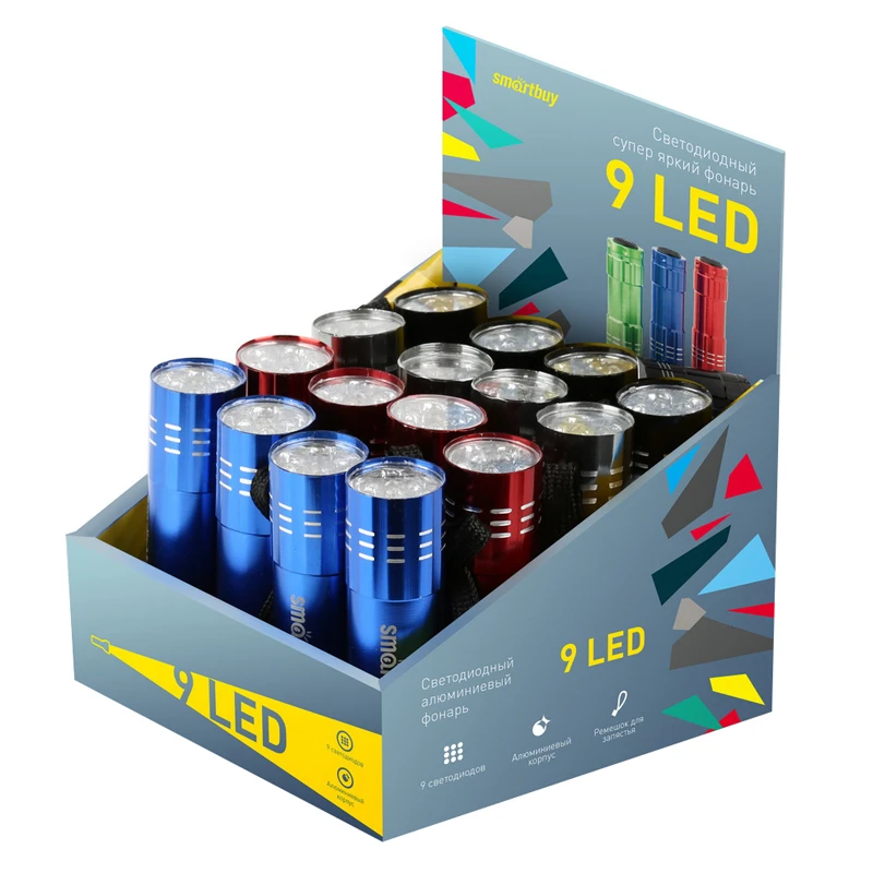 Фонарь Smartbuy display-box 16, светодиодный, алюминиевый, 9 LED, 3*ААА (не в Фонарь Smartbuy display-box 16, светодиодный, алюминиевый, 9 LED, 3*ААА (не в