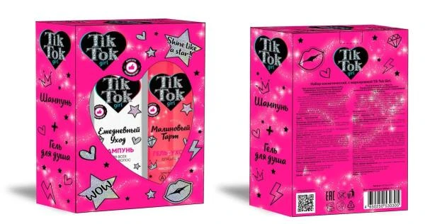 Набор шампунь ежедневный уход 300 мл и гель для душа малиновый тарт 300 мл. TIK