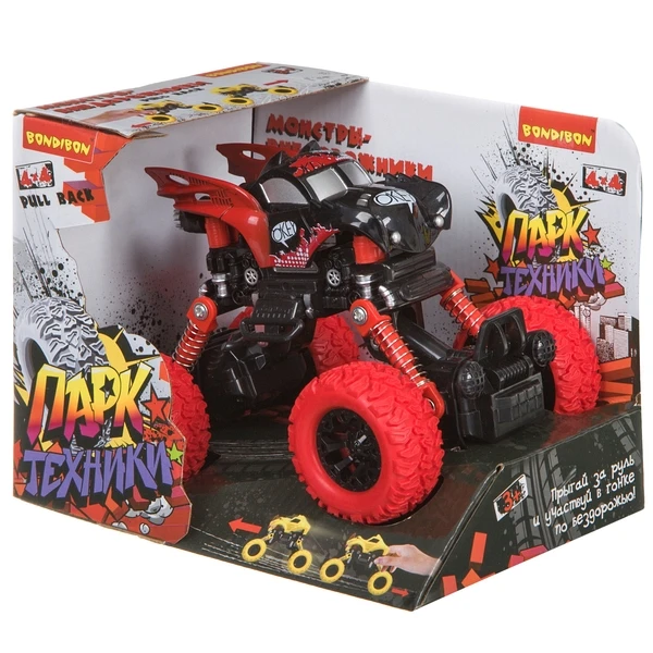 Инерц. (Pull back) пласт. джип 4WD на пружинной подвеске, Bondibon "Парк