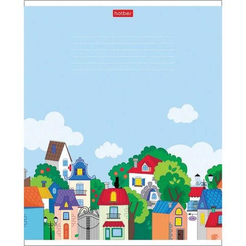 Тетрадь 12 л. HATBER клетка, обложка картон, "Городок" (5 видов в Тетрадь 12 л. HATBER клетка, обложка картон, "Городок" (5 видов в