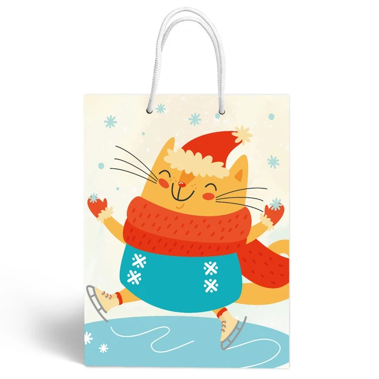 Пакет подарочный "Кот-фигурист", 335*406*155 мм. Пакет подарочный "Кот-фигурист", 335*406*155 мм.