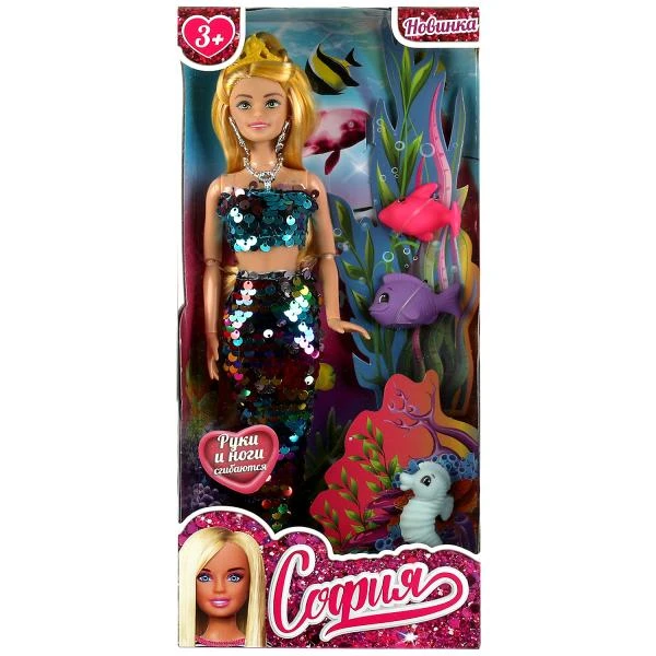 Кукла 29 см София, руки и ноги сгиб, русалка, рыбки, акс, коробка. КАРАПУЗ