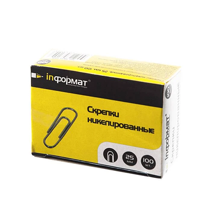 Скрепки inФОРМАТ серебро никел. 100 шт 25 мм: SN25-100K штр.: 4602723031543