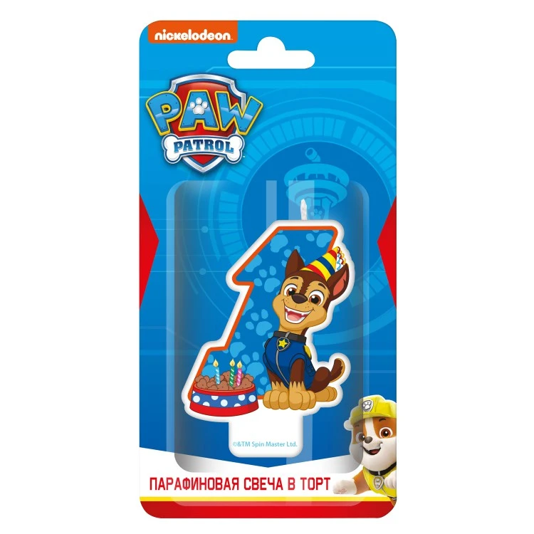 Щенячий патруль. Парафиновая свеча в торт (цифра 1 с героем) в блистере Щенячий патруль. Парафиновая свеча в торт (цифра 1 с героем) в блистере