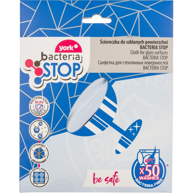 Салфетка хозяйственная микрофибра YORK для стекла бактерия стоп 30х40см.
