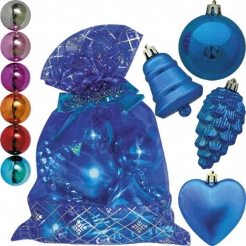 Новогодний набор шары 6см 4шт, колокол 2шт, шишка 2шт, сердце 2шт в мешочке из