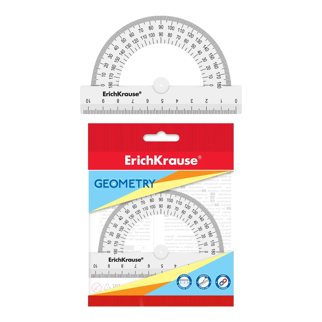 Транспортир пластиковый ErichKrause® Candy, 180°/10см, белый, во флоупаке