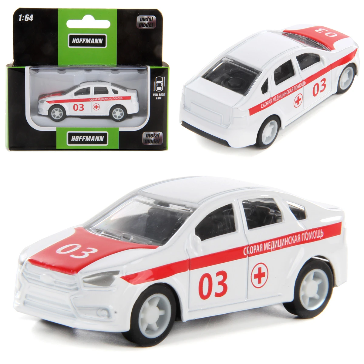 Машина металлическая РОССИЙСКИЙ АВТОПРОМ СКОРАЯ ПОМОЩЬ 1:64, инерц. Машина металлическая РОССИЙСКИЙ АВТОПРОМ СКОРАЯ ПОМОЩЬ 1:64, инерц.