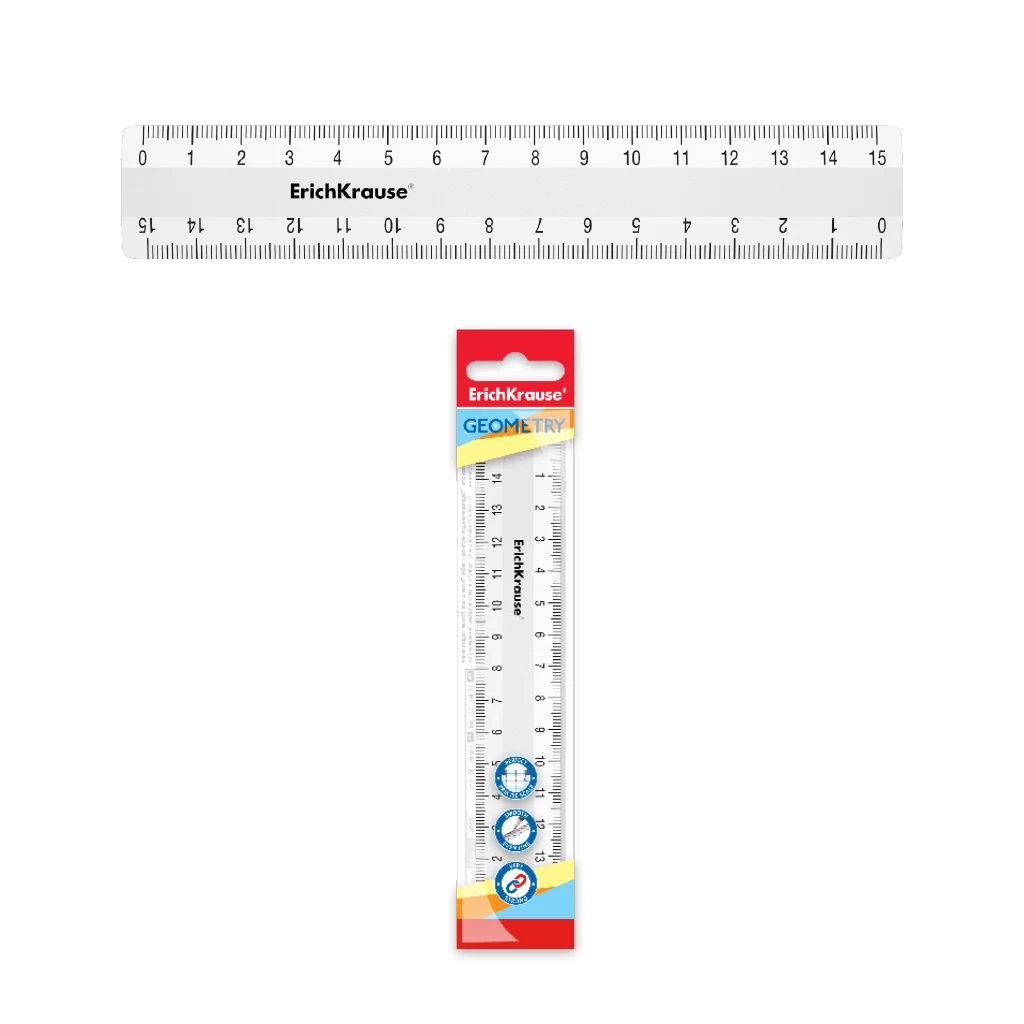Линейка пластиковая ErichKrause® Classic, 15см, белый, во флоупаке