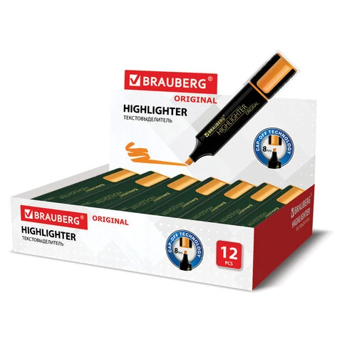 Текстовыделитель BRAUBERG "ORIGINAL", ОРАНЖЕВЫЙ, линия 1-5 мм, 151686