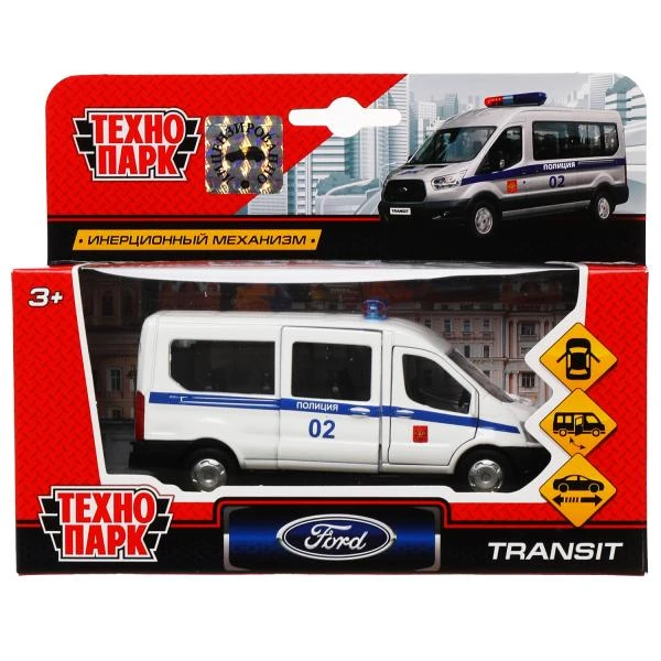Машина металл FORD TRANSIT ПОЛИЦИЯ, 12 см, двери., инерция, Технопарк