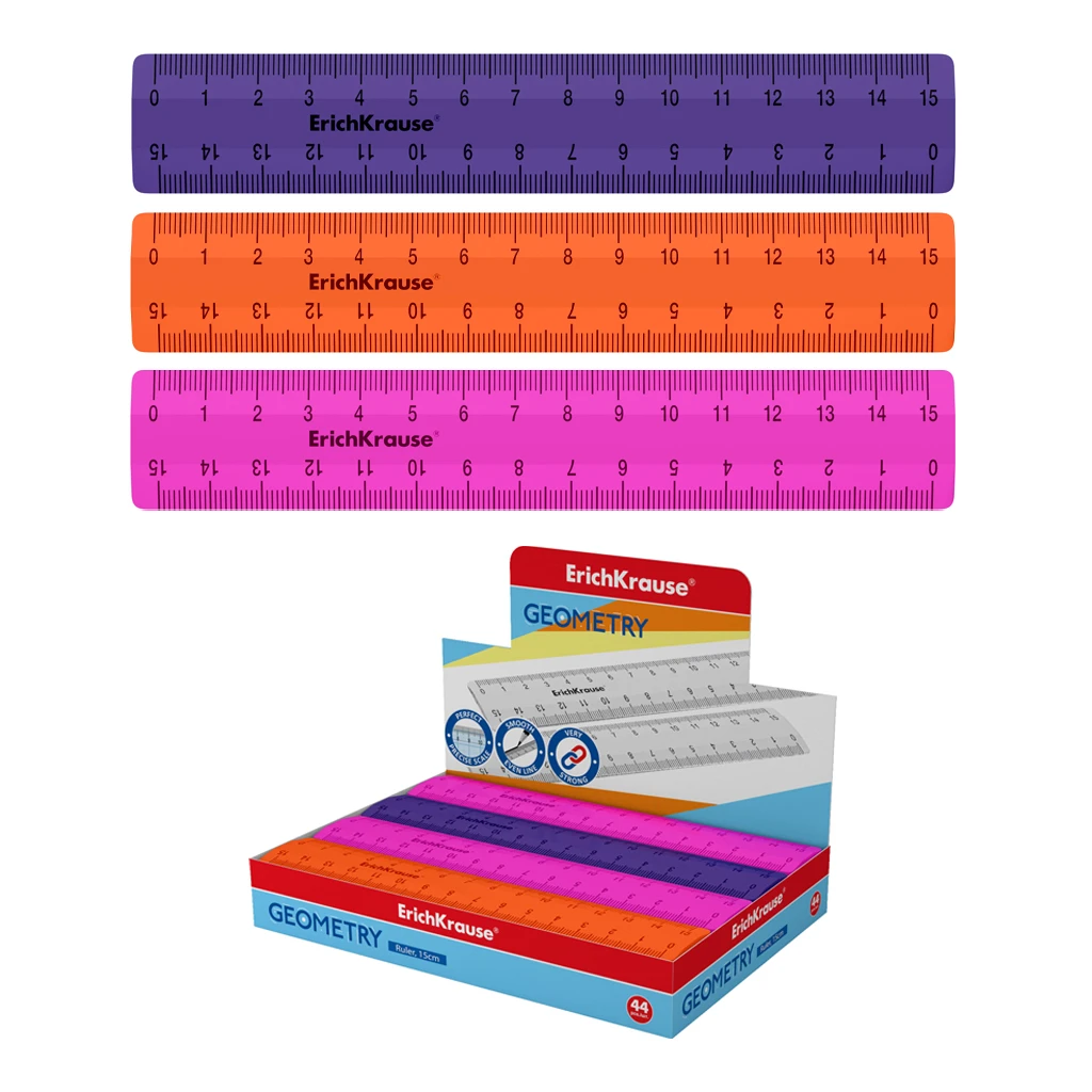 Линейка пластиковая ErichKrause® Caribbean Sunset, 15см, ассорти из 3 цветов, в Линейка пластиковая ErichKrause® Caribbean Sunset, 15см, ассорти из 3 цветов, в