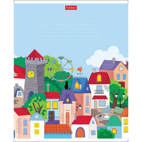 Тетрадь 12 л. HATBER клетка, обложка картон, "Городок" (5 видов в Тетрадь 12 л. HATBER клетка, обложка картон, "Городок" (5 видов в