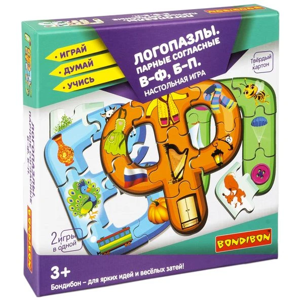 Настольная игра "ЛОГОПАЗЛЫ. ПАРНЫЕ СОГЛАСНЫЕ В-Ф, Б-П" 2 в 1 Играй