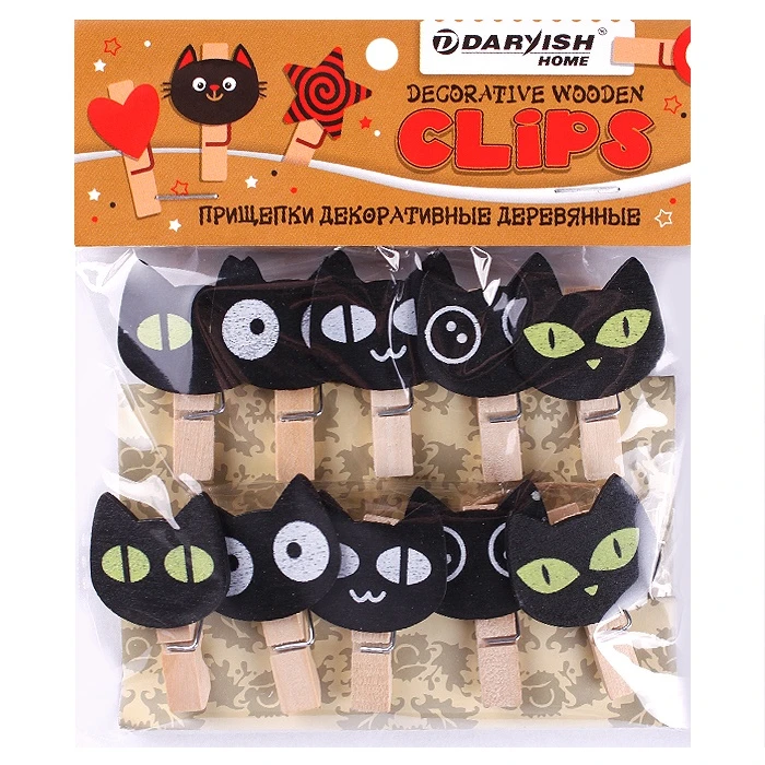 Прищепки декоративные деревянные 10шт/уп "Черный кот" (набор)