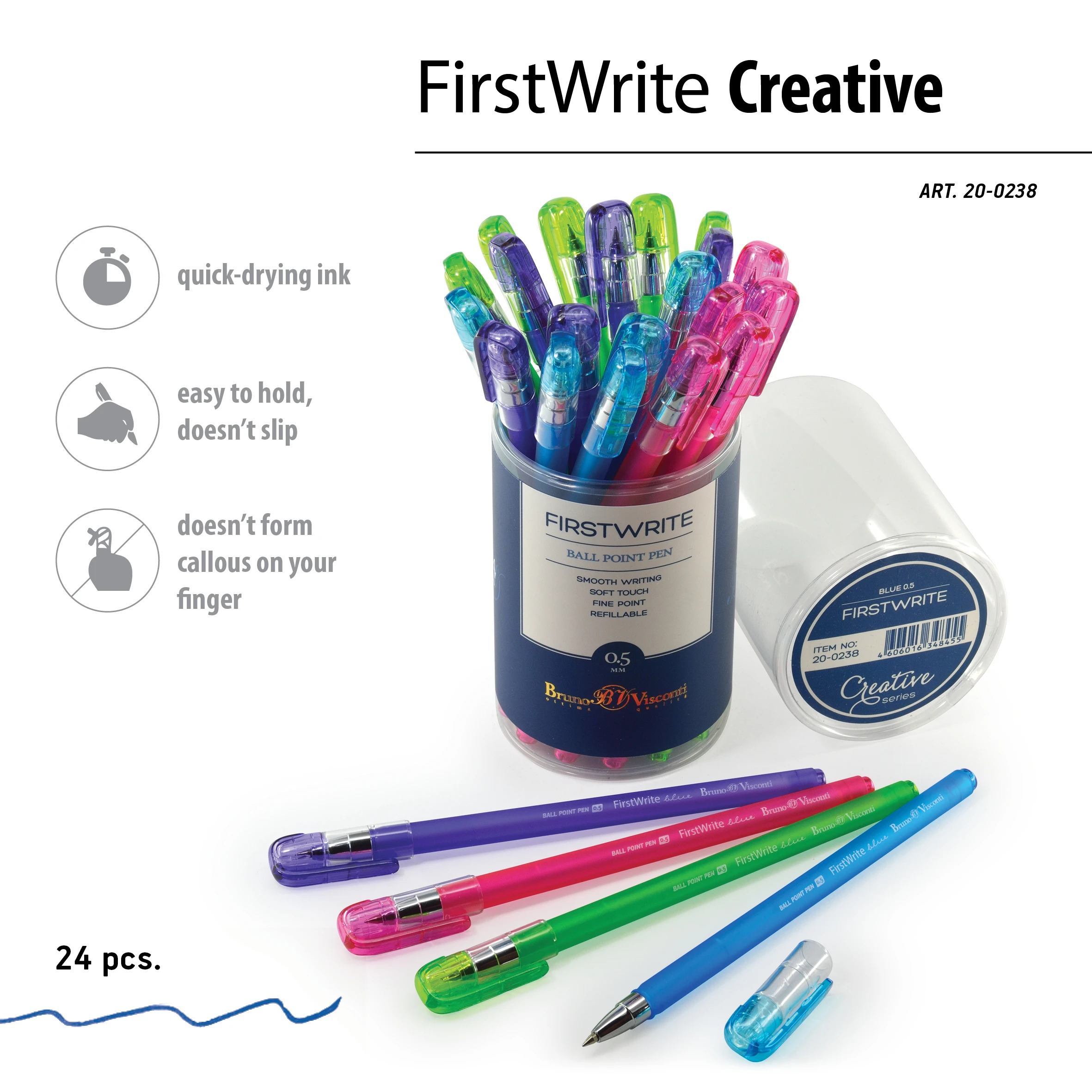 РУЧКА "FirstWrite. Creative" ШАРИКОВАЯ 0.5 ММ, СИНЯЯ (4 цвета корпуса) РУЧКА "FirstWrite. Creative" ШАРИКОВАЯ 0.5 ММ, СИНЯЯ (4 цвета корпуса)