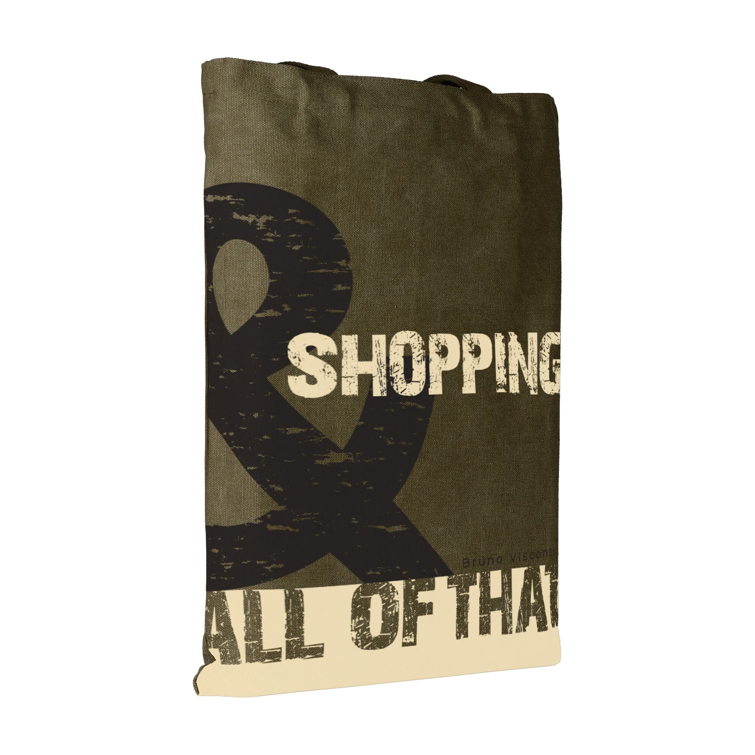 СУМКА-ШОППЕР С КАРМАНОМ, ЦВЕТ ХАКИ "SHOPPING &..." 35x47 cm