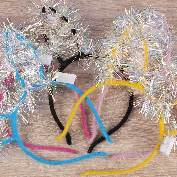 Праздничное украшение ободок "Ушки дождик" с подсветкой