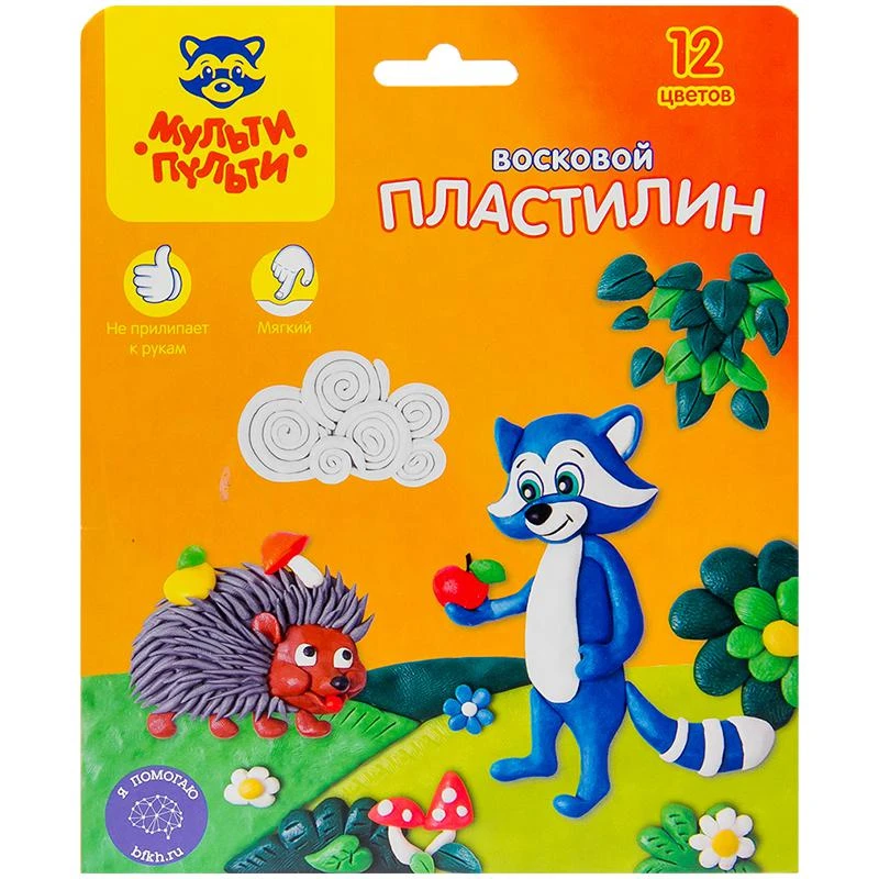 Пластилин "Енот в лесу" 12 цветов, 180г, восковой, со стеком, картон с Пластилин "Енот в лесу" 12 цветов, 180г, восковой, со стеком, картон с