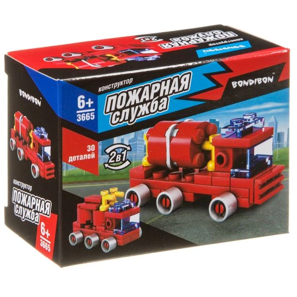 Конструктор Bondibon, Пожарная Служба, Грузовик-цистерна, 30 дет., 2 в 1 Конструктор Bondibon, Пожарная Служба, Грузовик-цистерна, 30 дет., 2 в 1