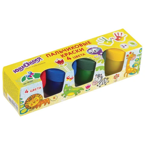 Краски пальчиковые ЮНЛАНДИЯ "САФАРИ", 4 цвета по 35 мл, в баночках,