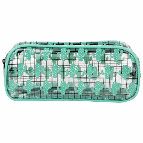 Пенал-косметичка BRAUBERG LUCENT на молнии, прозрачный, Cactus, 21х5х9 см, Пенал-косметичка BRAUBERG LUCENT на молнии, прозрачный, Cactus, 21х5х9 см,