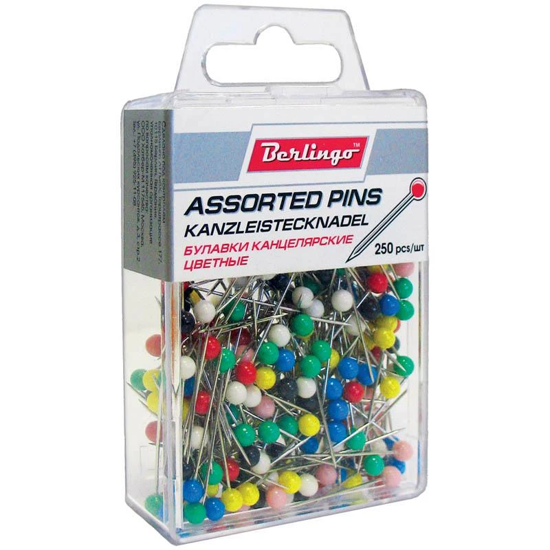 Булавки офисные 28 мм, 250 шт., пластик. коробка, европодвес: DBs_28180 штр.: 