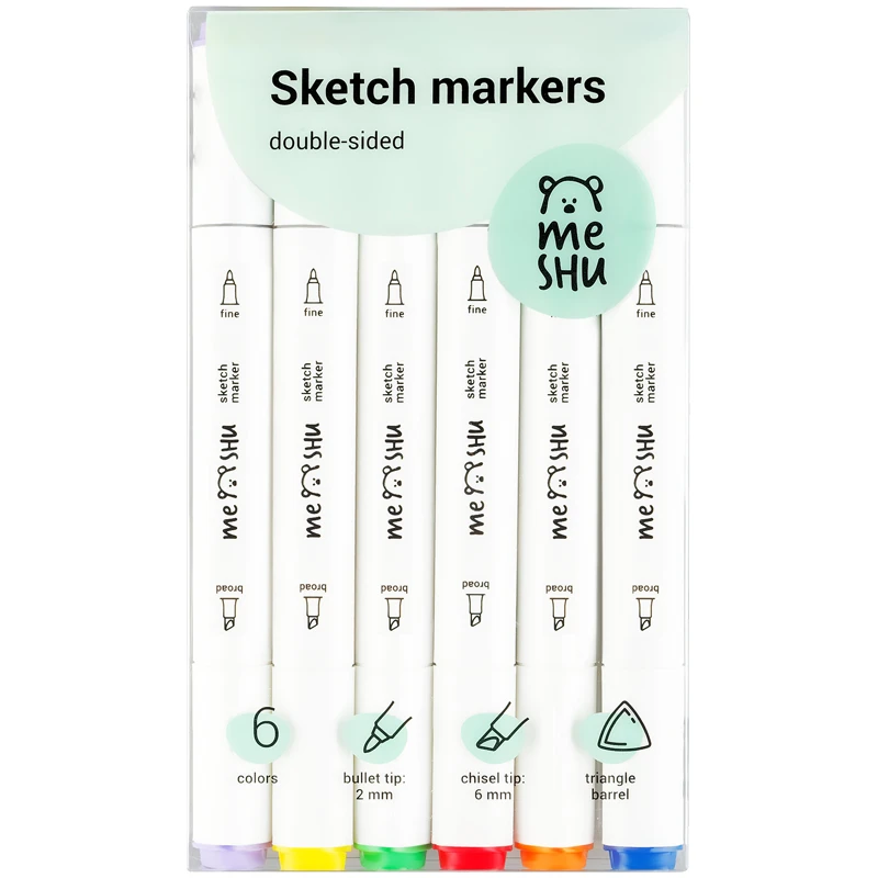 Набор маркеров для скетчинга MESHU, 6цв., основные цвета Набор маркеров для скетчинга MESHU, 6цв., основные цвета