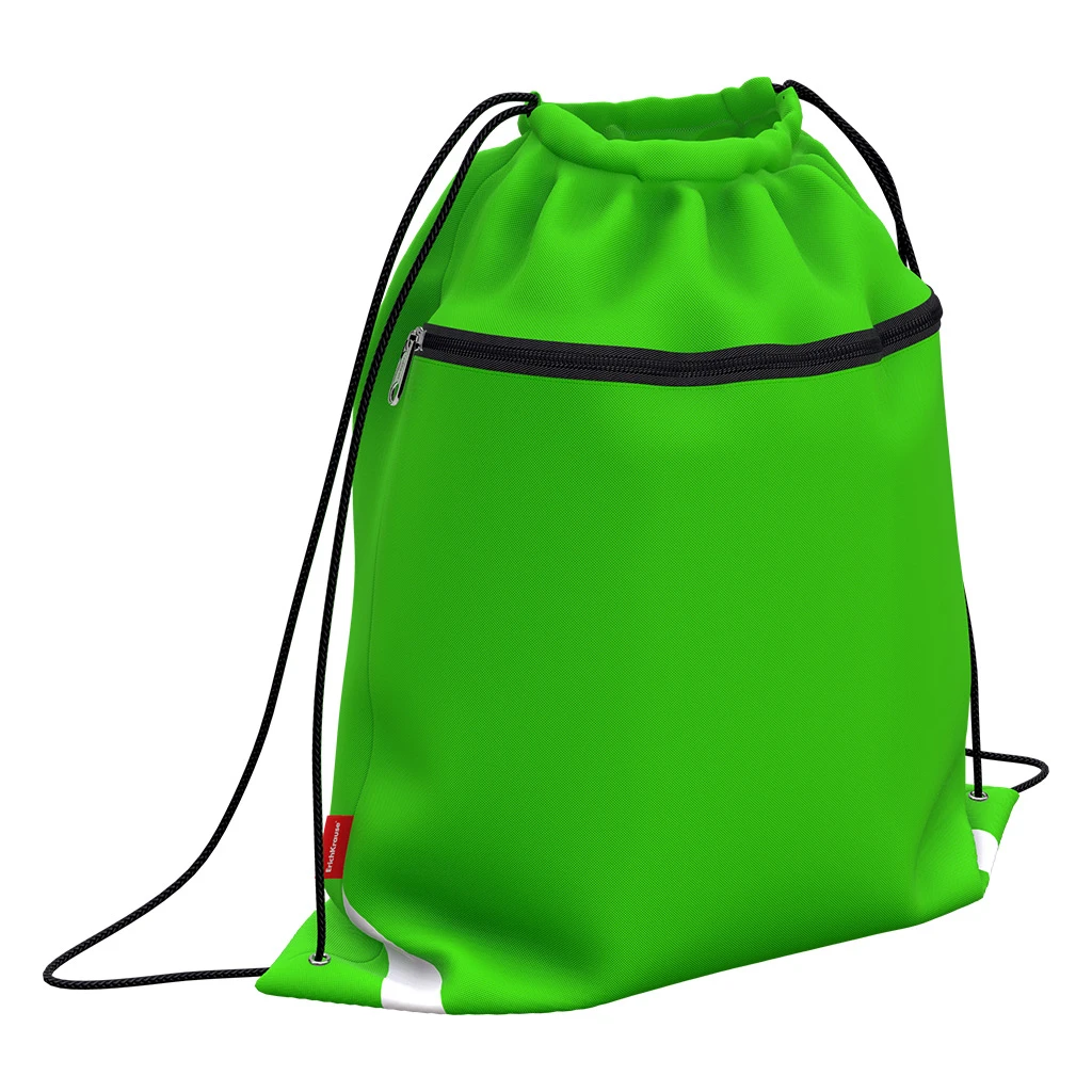 Мешок для обуви Erich Krause с карманом на молнии 500х410мм Neon Green Мешок для обуви Erich Krause с карманом на молнии 500х410мм Neon Green