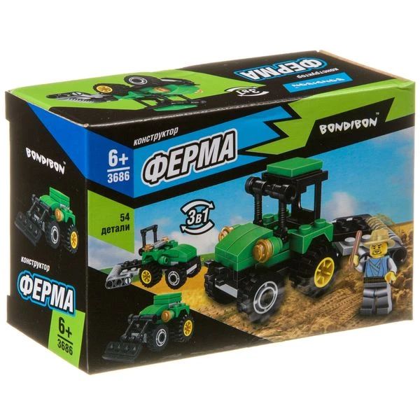 Конструктор Bondibon, Ферма, Трактор, 54 дет., 3 в 1. ВВ3686 Конструктор Bondibon, Ферма, Трактор, 54 дет., 3 в 1. ВВ3686