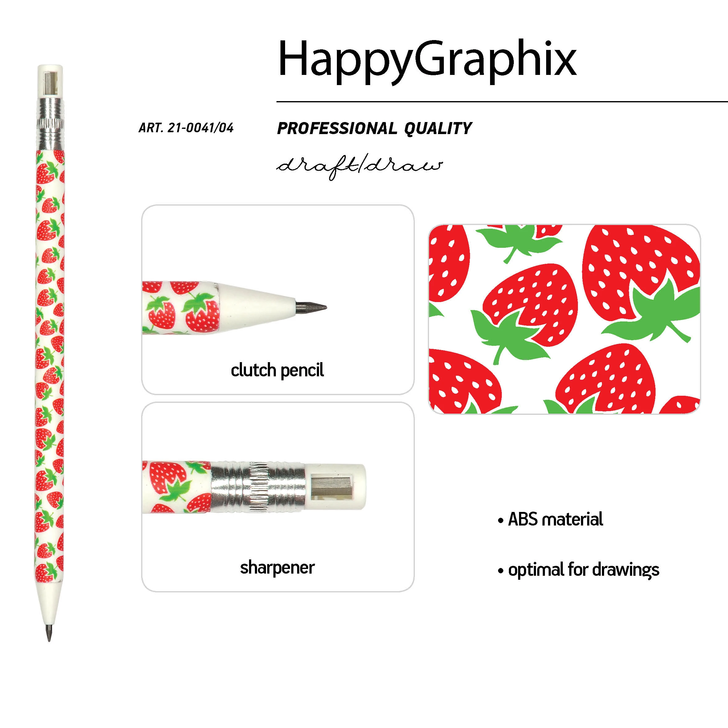 КАРАНДАШ МЕХАНИЧЕСКИЙ ЦАНГОВЫЙ С ТОЧИЛКОЙ "FunGraphix. Клубнички" 2 ММ КАРАНДАШ МЕХАНИЧЕСКИЙ ЦАНГОВЫЙ С ТОЧИЛКОЙ "FunGraphix. Клубнички" 2 ММ