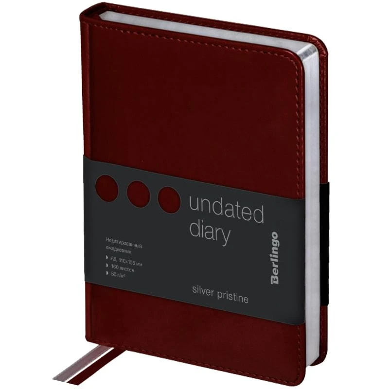 Ежедневник недатированный, A6, 160л., кожзам, Berlingo "Silver Ежедневник недатированный, A6, 160л., кожзам, Berlingo "Silver