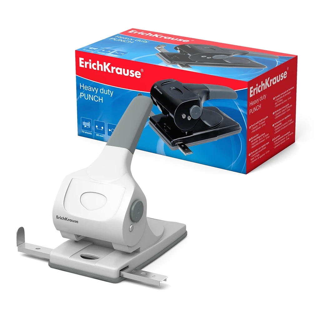 Дырокол мощный Erich Krause до 70 листов, серый (в коробке по 1 шт.)