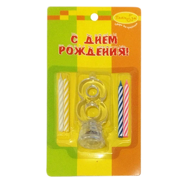 Набор свечей Цифра 8 с мигающим держателем 4 шт 7 см