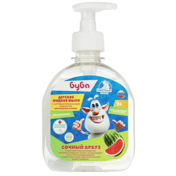 Детское жидкое мыло БУБА спелый арбуз с экстрактом календулы 300мл. Заботливая Детское жидкое мыло БУБА спелый арбуз с экстрактом календулы 300мл. Заботливая