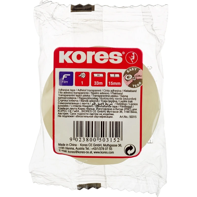 Клейкая лента канцелярская KORES 15ммx33м '50315 штр. 9023800503152 Клейкая лента канцелярская KORES 15ммx33м '50315 штр. 9023800503152