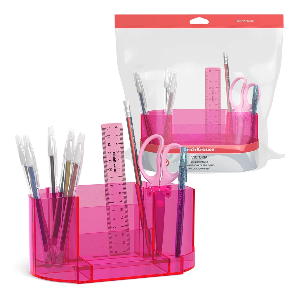 Набор настольный пластиковый Erich Krause® Victoria, Glitter, розовый Набор настольный пластиковый Erich Krause® Victoria, Glitter, розовый