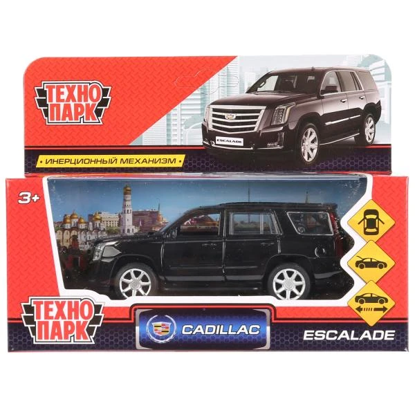 Машина металл CADILLAC ESCALADE 12 см, двери, багаж, инерц, черный, Технопарк