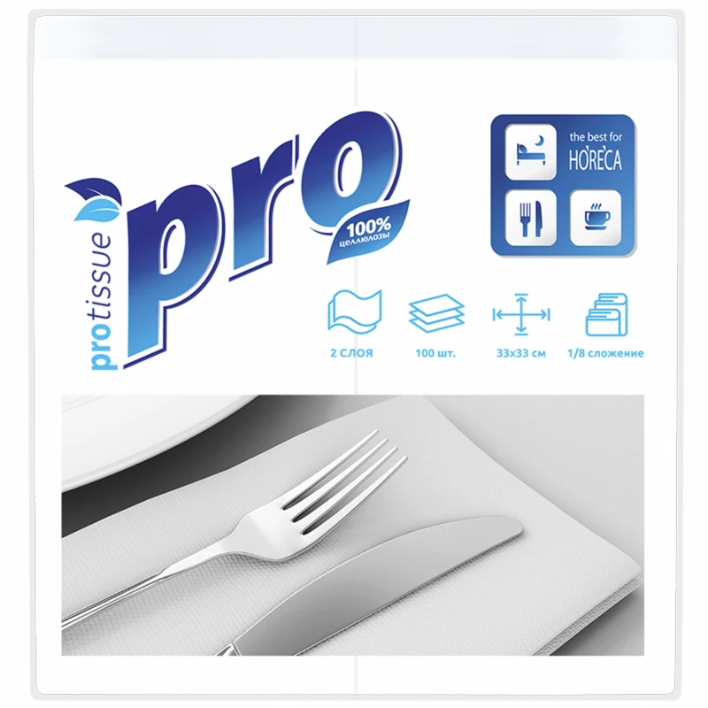 Салфетки бумажные PROtissue белые 33х33 2 слоя 1/8 слож 16г C233 Салфетки бумажные PROtissue белые 33х33 2 слоя 1/8 слож 16г C233