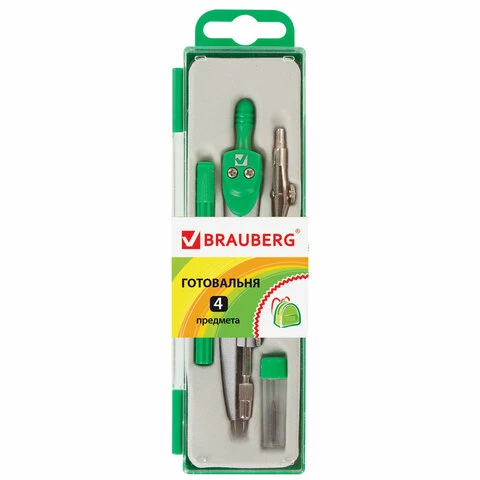 Готовальня BRAUBERG "Klasse", 4 предмета: циркуль 125 мм, рейсфедерная Готовальня BRAUBERG "Klasse", 4 предмета: циркуль 125 мм, рейсфедерная