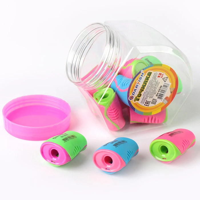 Точилка пластиковая "Darvish" ассорти, в пластиковой банке